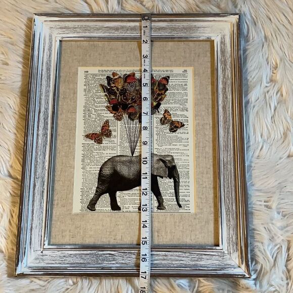 Framed Elephant and Butterfly Print on Recycled Encyclopedia Page - Picture 9 of 16